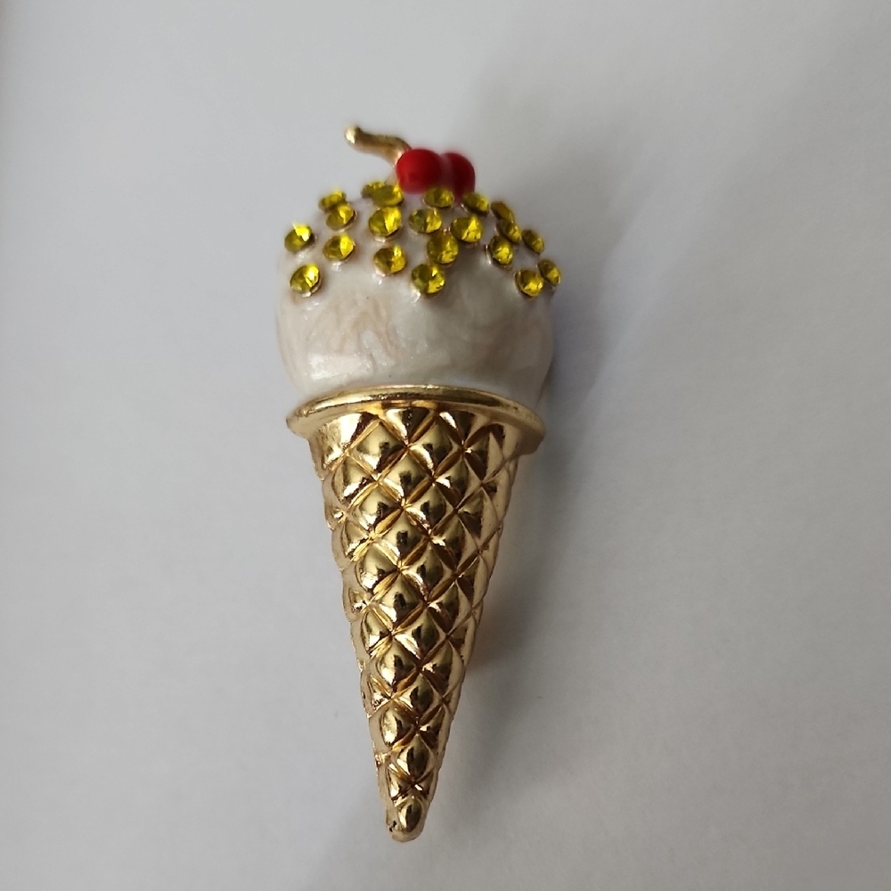 Ice Cream Cone Brooch with Red Yellow Accents